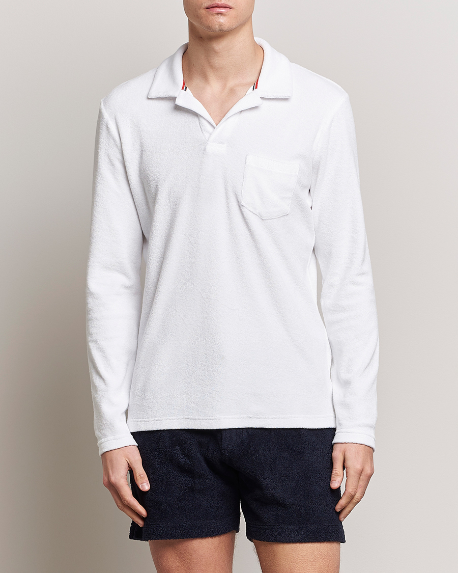 Men | Long Sleeve Polo Shirts | Orlebar Brown | Terry Long Sleeve OB Stripe White
