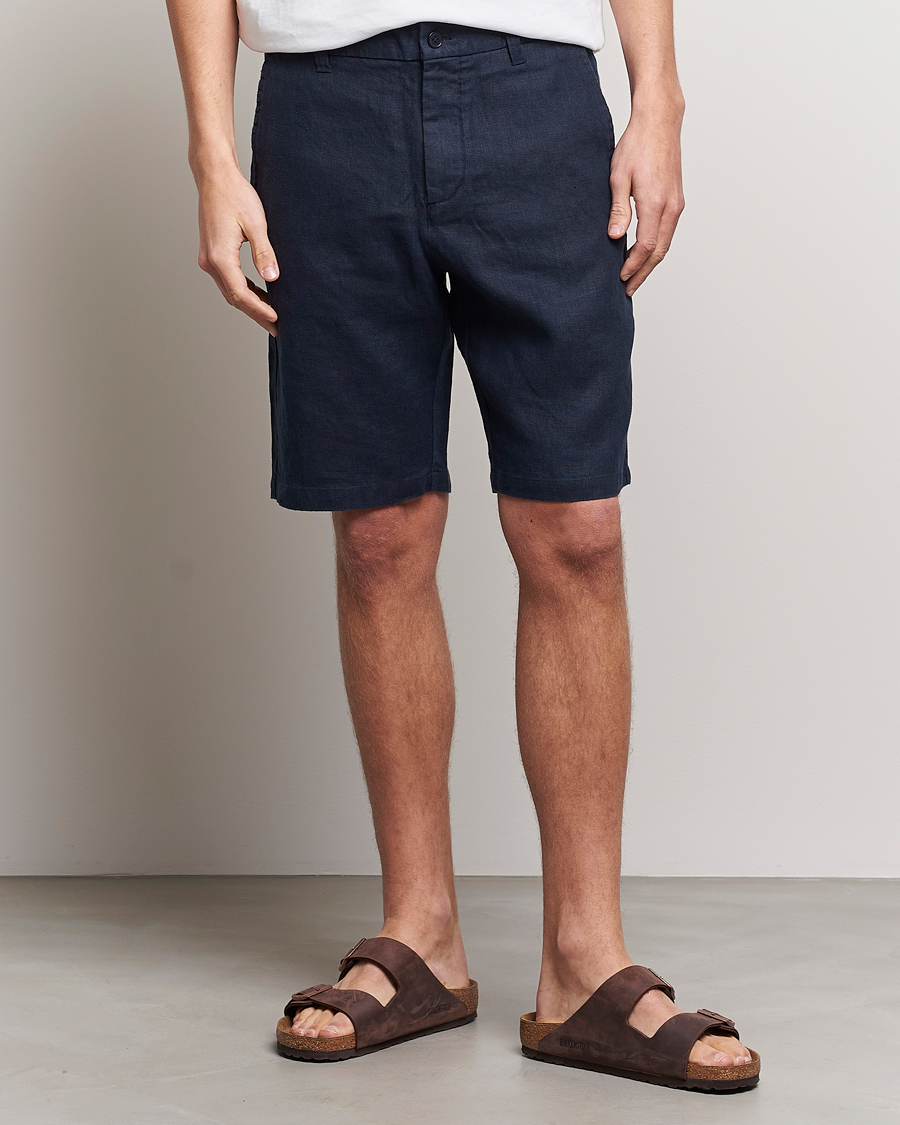 Men | Linen Shorts | NN07 | Crown Linen Shorts Navy