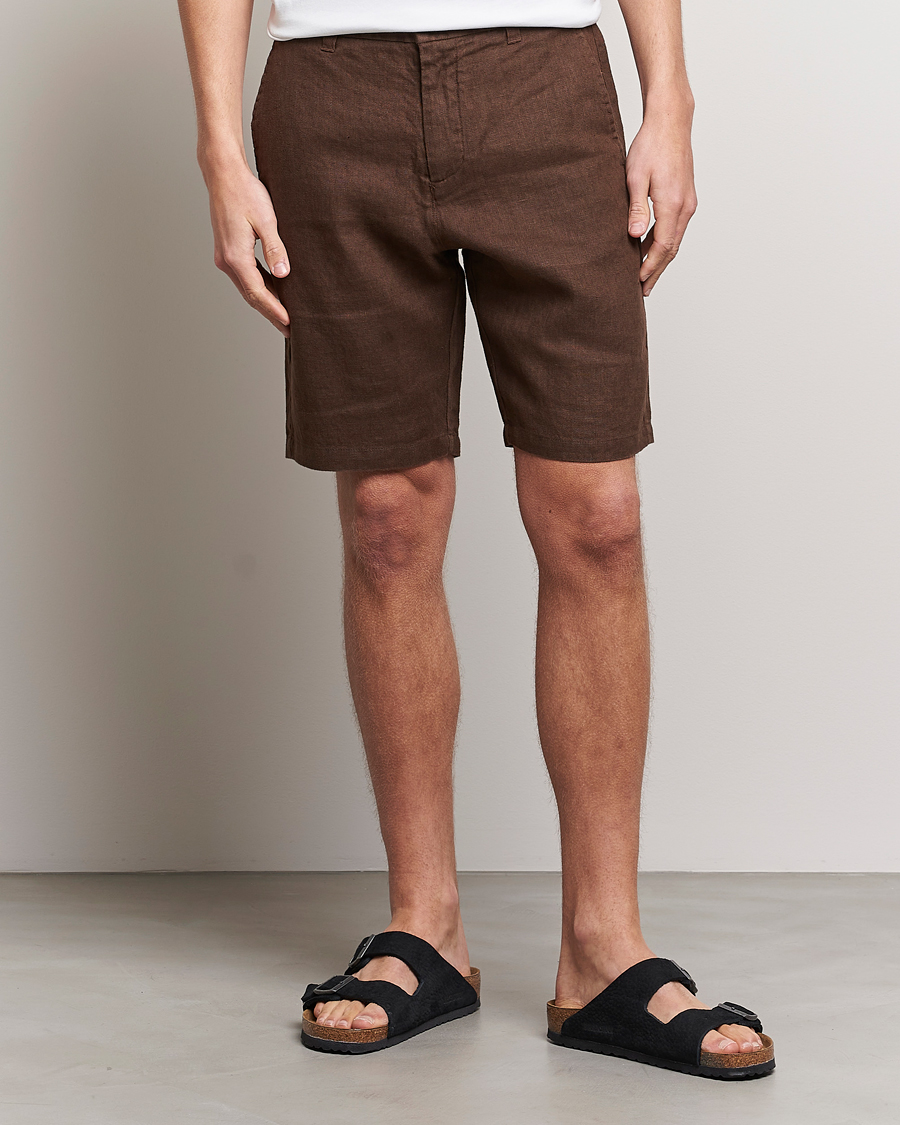 Men | Linen Shorts | NN07 | Crown Linen Shorts Brown