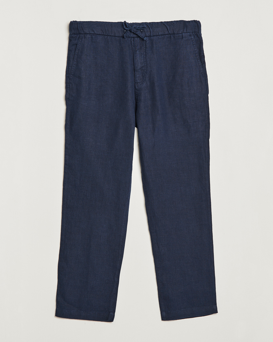 Men | Linen Trousers | NN07 | Keith Drawstring Linen Trousers Navy
