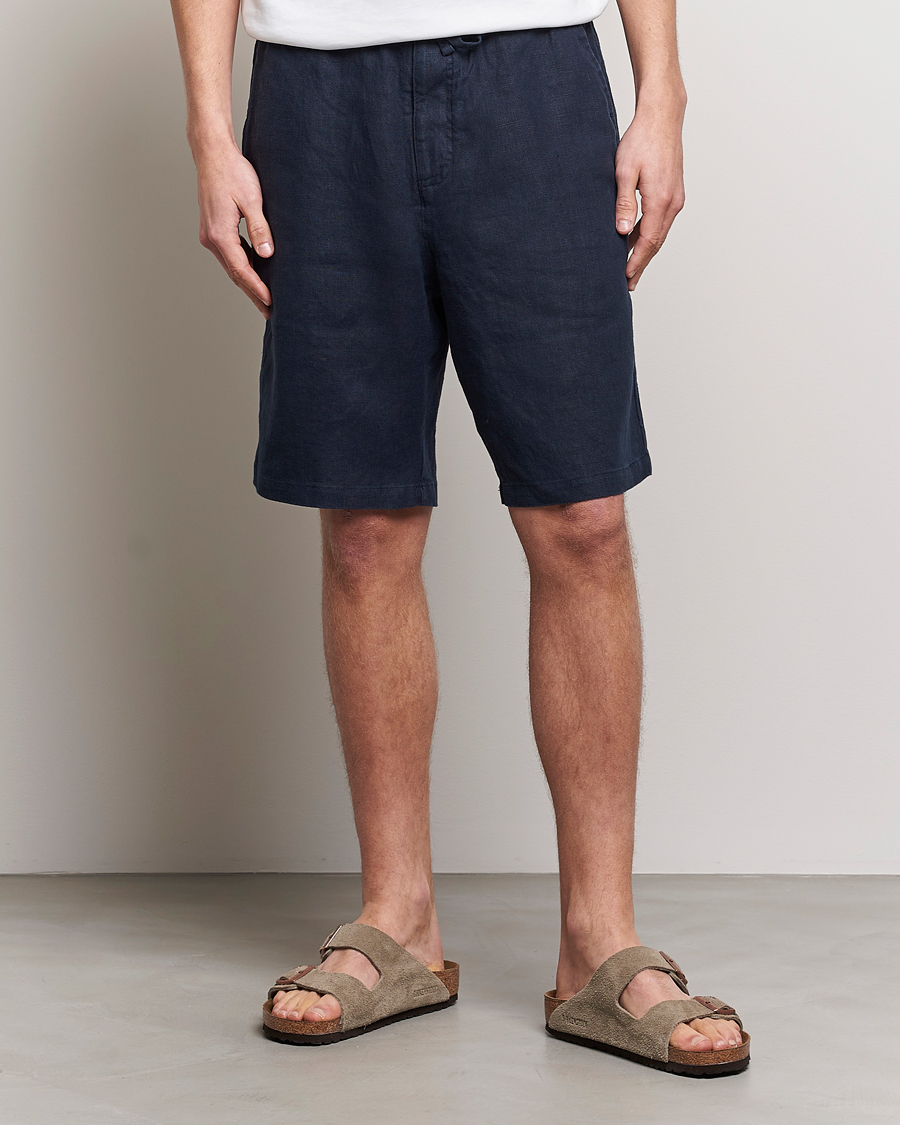 Men | Linen Shorts | NN07 | Keith Drawstring Linen Shorts Navy