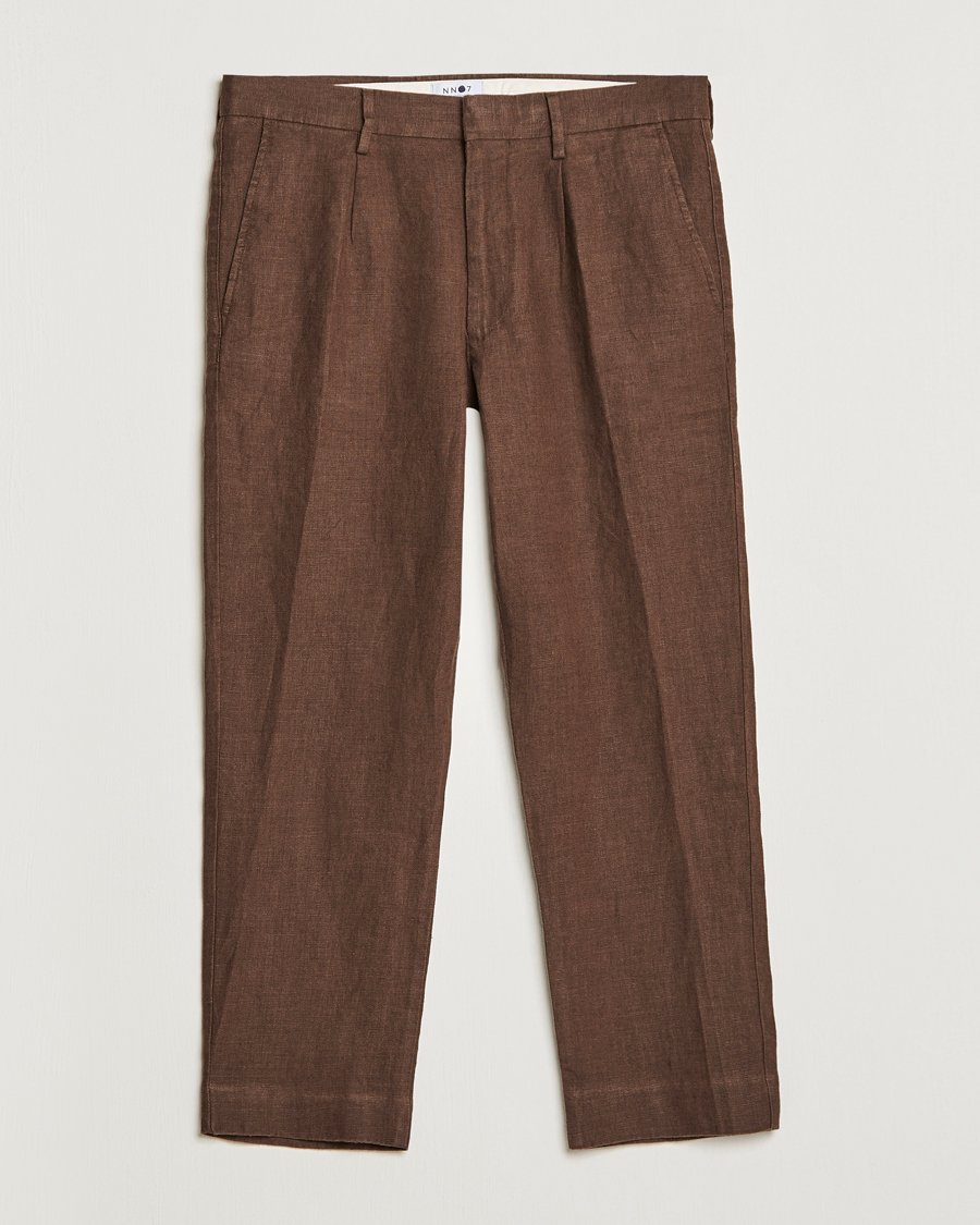 Men | Trousers | NN07 | Bill Pleated Linen Trousers Brown