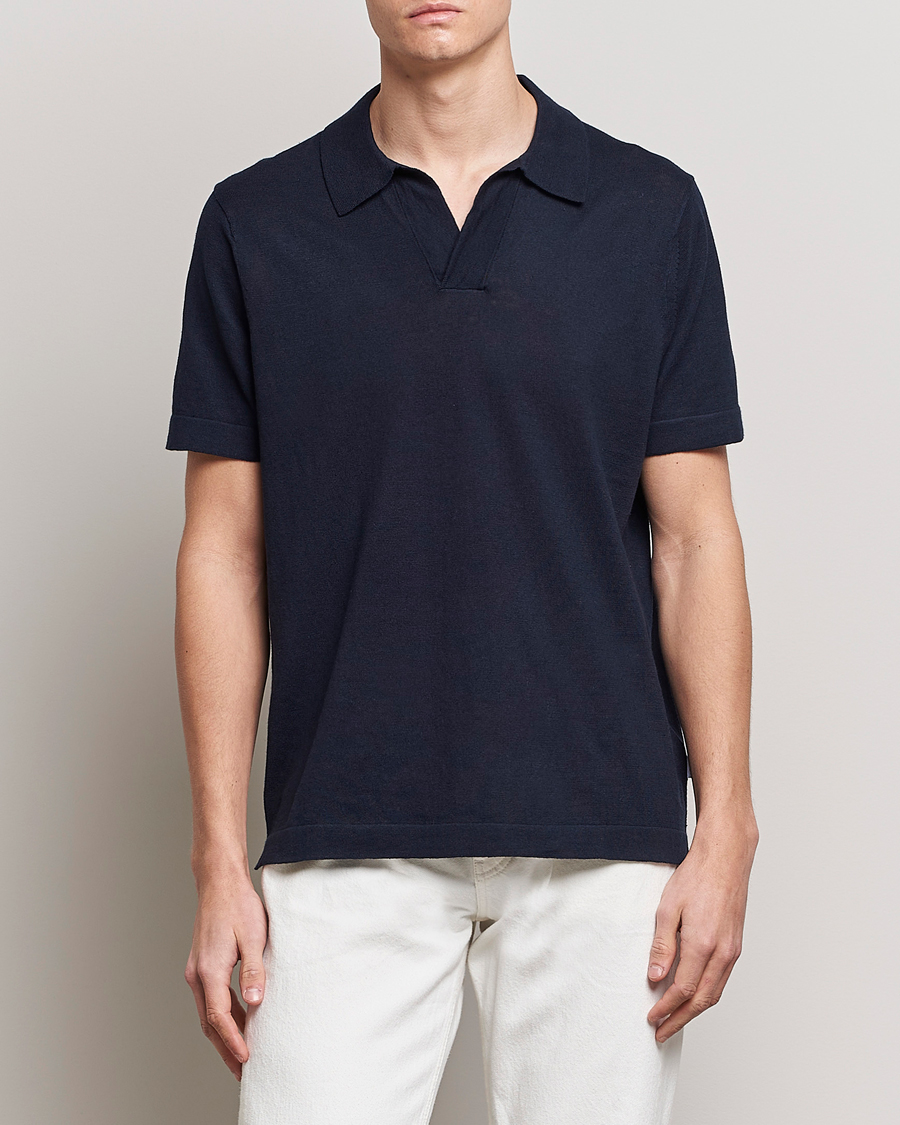 Men | Short Sleeve Polo Shirts | NN07 | Ryan Cotton/Linen Polo Navy Blue