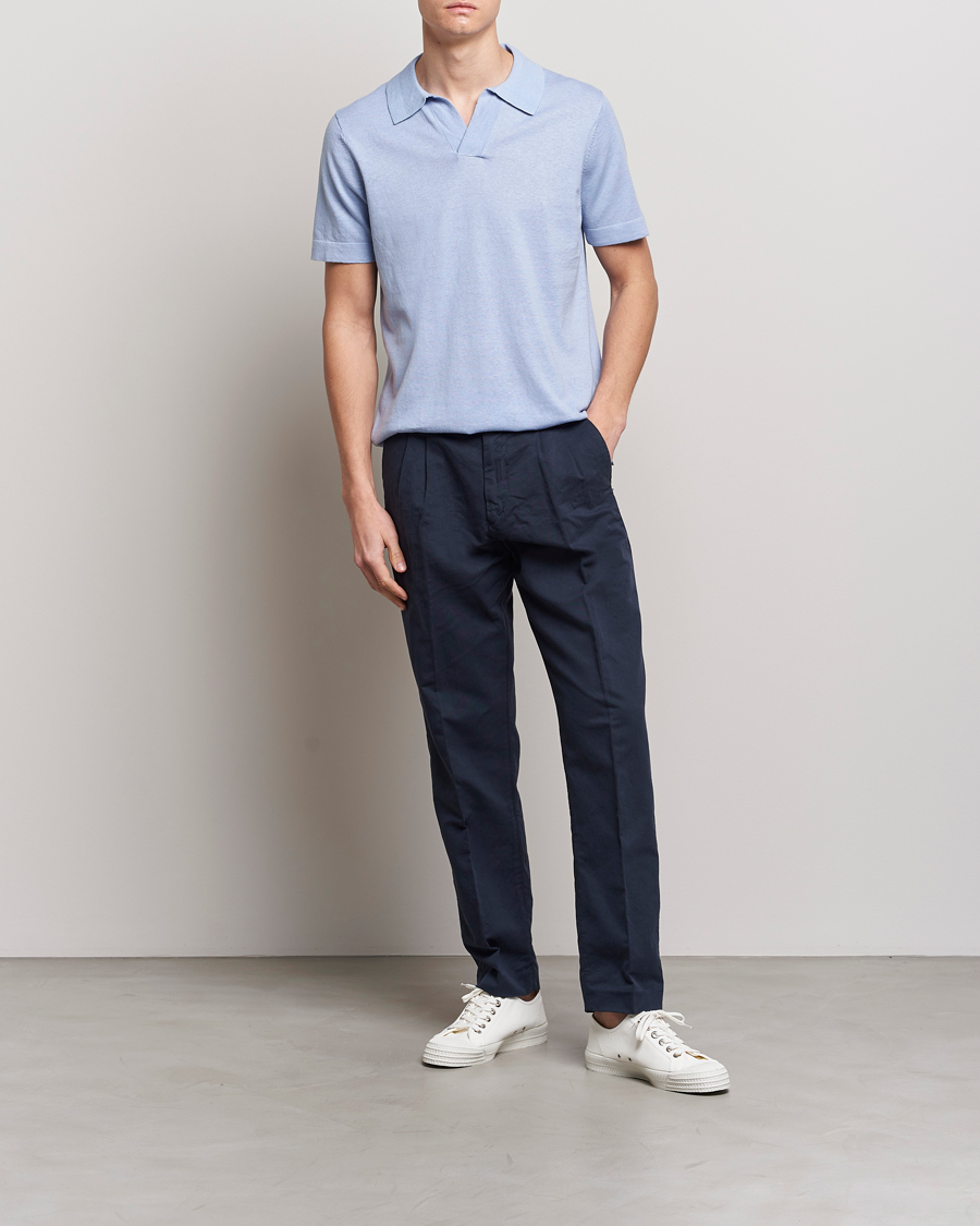 Men | Polo Shirts | NN07 | Ryan Cotton/Linen Polo Brunnera Blue