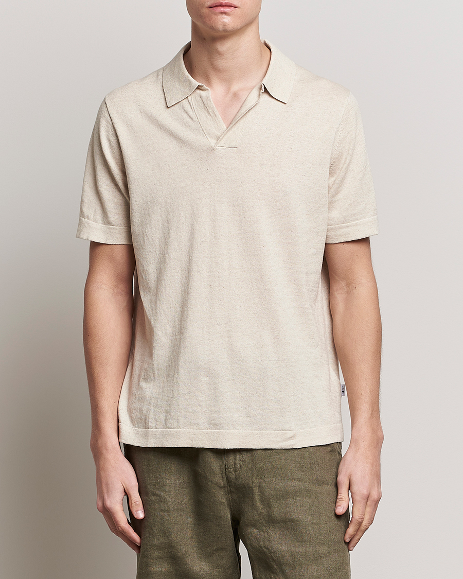 Men | Short Sleeve Polo Shirts | NN07 | Ryan Cotton/Linen Polo Oat