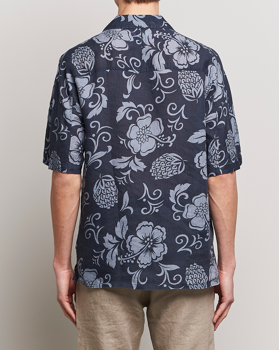Men | Shirts | NN07 | Ole Short Sleeve Printed Linen Shirt Navy