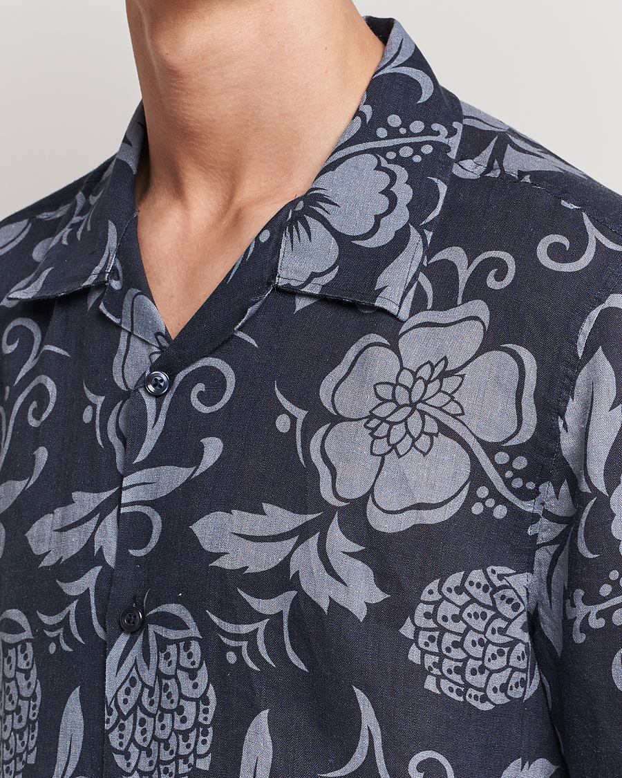 Men | Shirts | NN07 | Ole Short Sleeve Printed Linen Shirt Navy