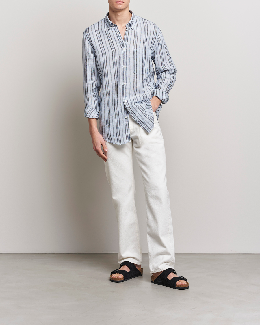 Men | Shirts | NN07 | Arne Strinped Linen Shirt Blue