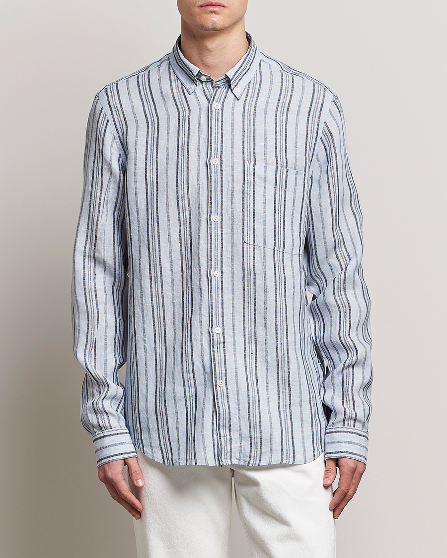 Men | Linen Shirts | NN07 | Arne Strinped Linen Shirt Blue