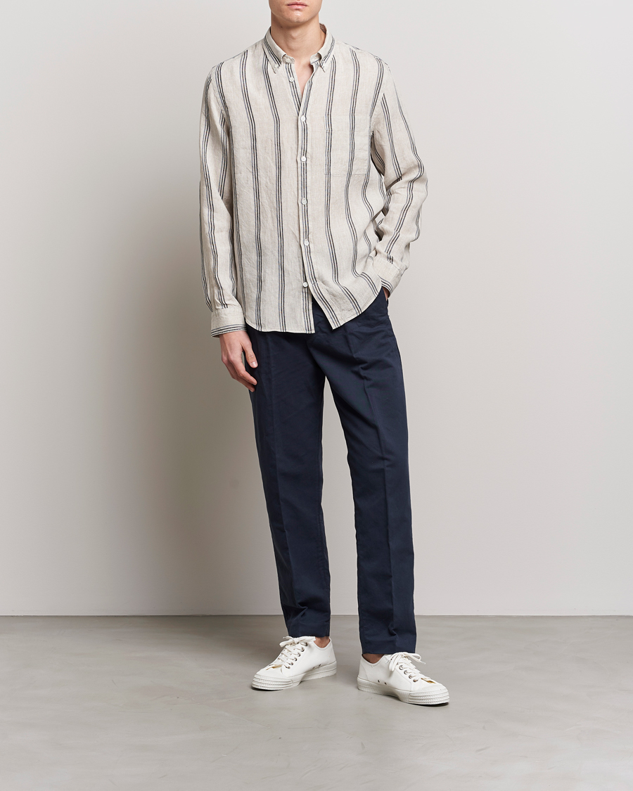 Men | Shirts | NN07 | Arne Strinped Linen Shirt Oat