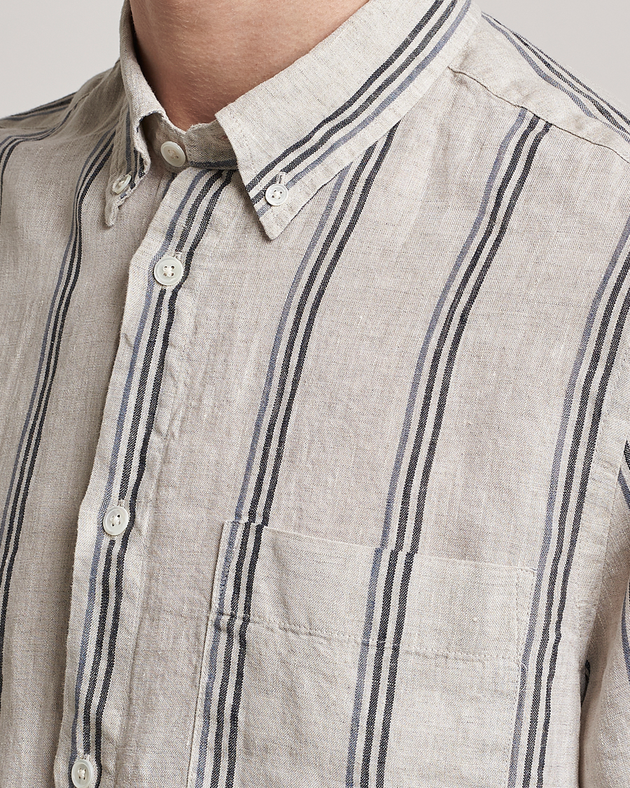 Men | Shirts | NN07 | Arne Strinped Linen Shirt Oat