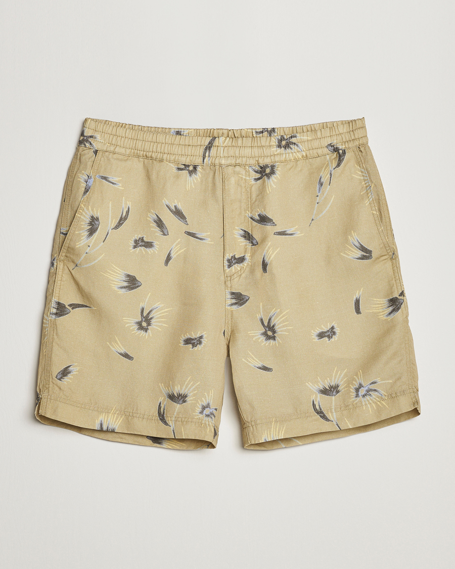 Men | Drawstring Shorts | NN07 | Warren Tencel/Linen Printed Shorts Pale Olive