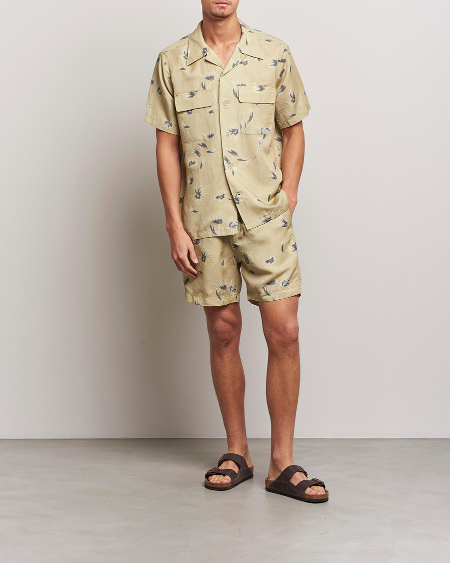 Men | Shorts | NN07 | Warren Tencel/Linen Printed Shorts Pale Olive
