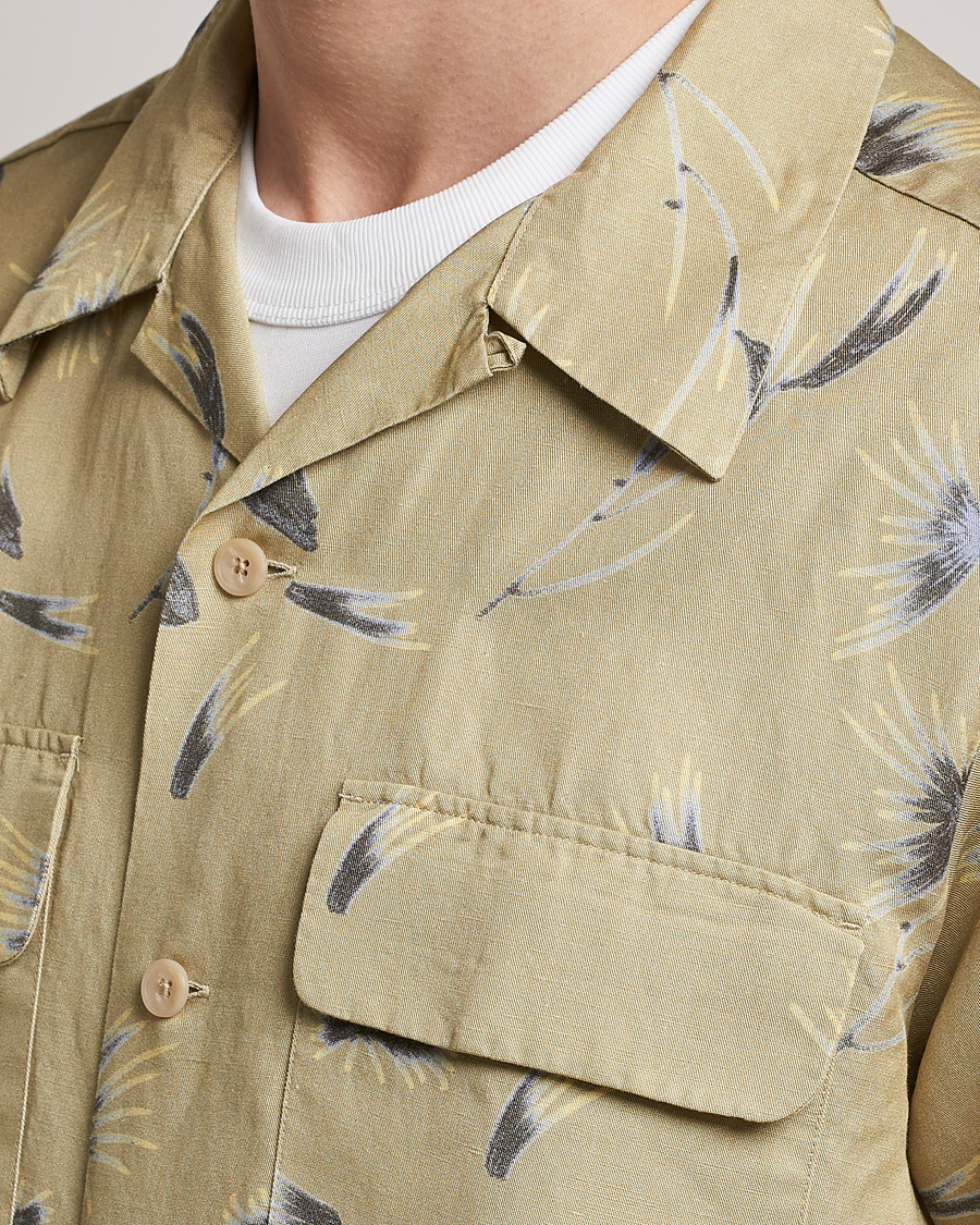 Men | Shirts | NN07 | Daniel Short Sleeve Tencel/Linen Printed Shirt Pale Olive