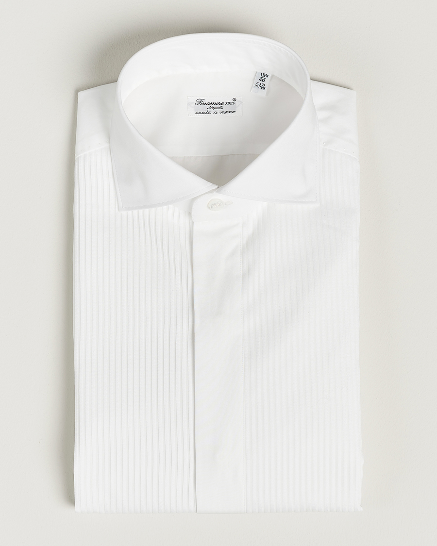 Men | Shirts | Finamore Napoli | Milano Slim Plisse Smoking Shirt White