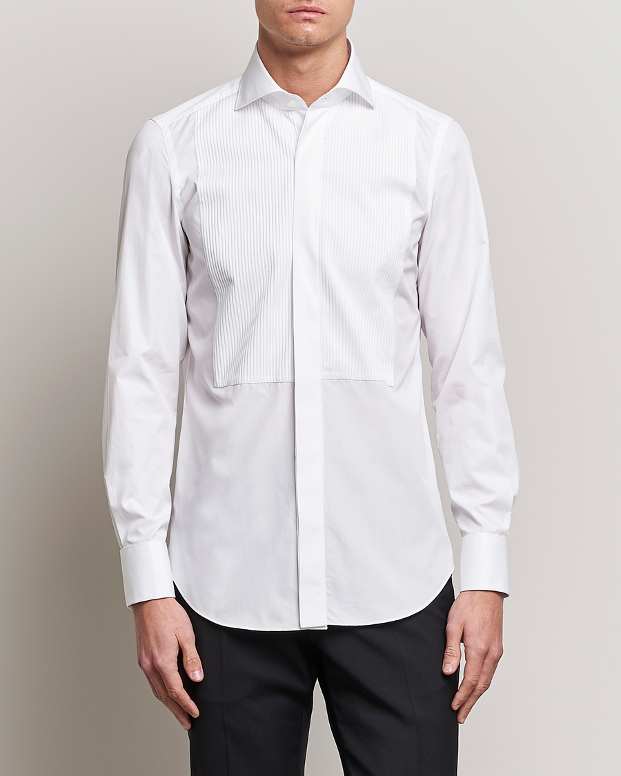 Men | Shirts | Finamore Napoli | Milano Slim Plisse Smoking Shirt White