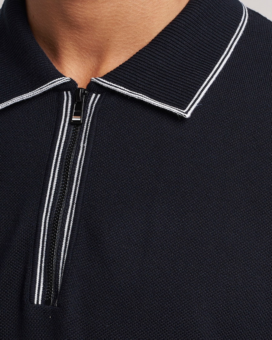 Men | Polo Shirts | BOSS BLACK | Oleonardo Knitted Half Zip Polo Dark Blue