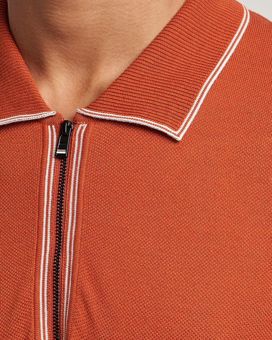 Men | Polo Shirts | BOSS BLACK | Oleonardo Knitted Half Zip Polo Dark Orange