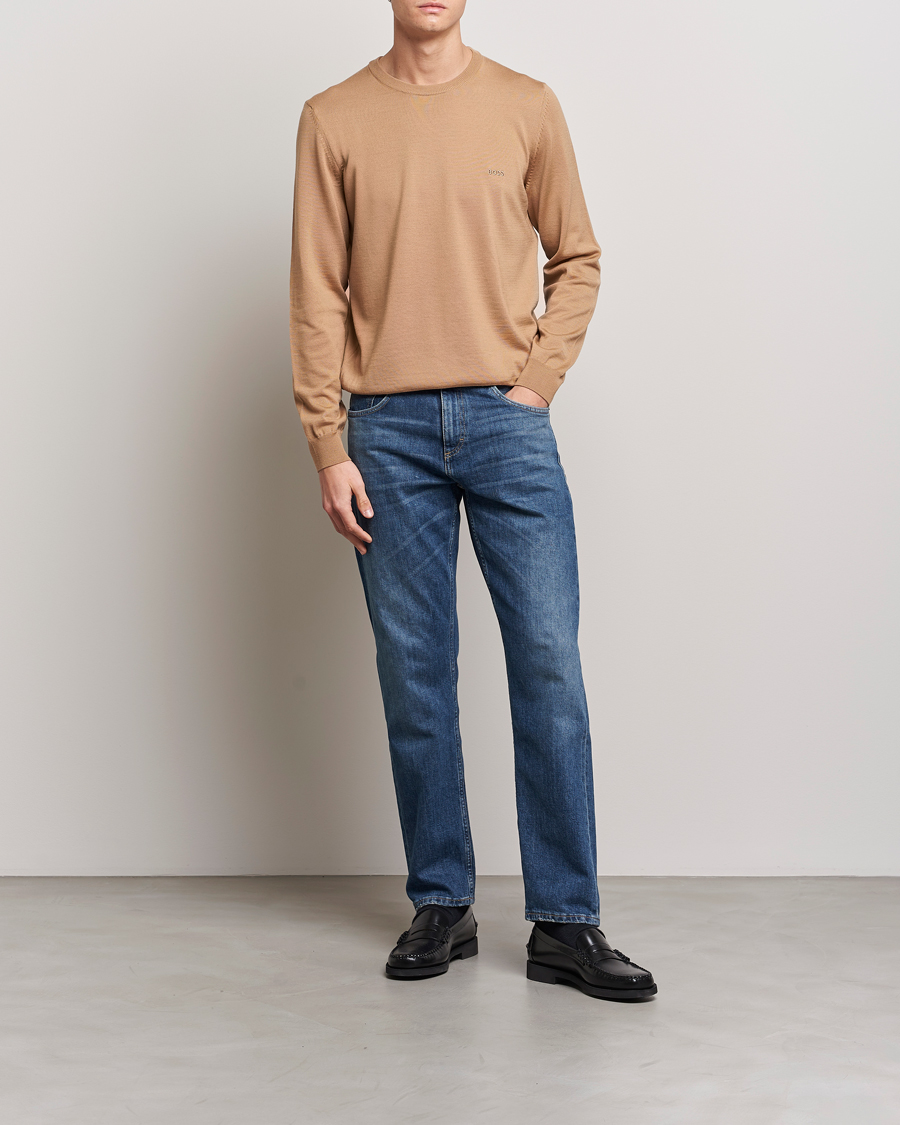Men | Sweaters & Knitwear | BOSS BLACK | Botto Wool Knitted Crew Neck Sweater Medium Beige