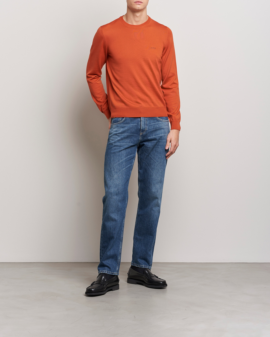 Men | Sweaters & Knitwear | BOSS BLACK | Botto Wool Knitted Crew Neck Sweater Dark Orange