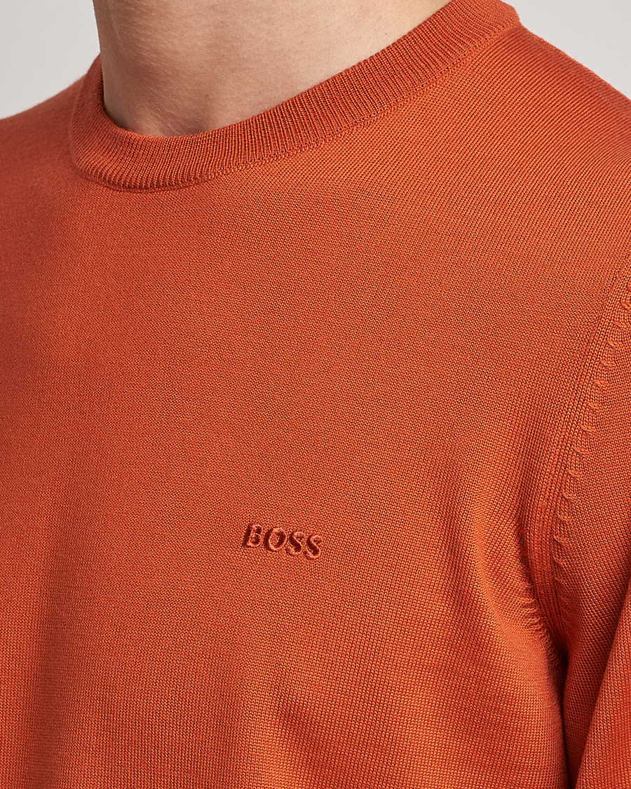 Men | Sweaters & Knitwear | BOSS BLACK | Botto Wool Knitted Crew Neck Sweater Dark Orange