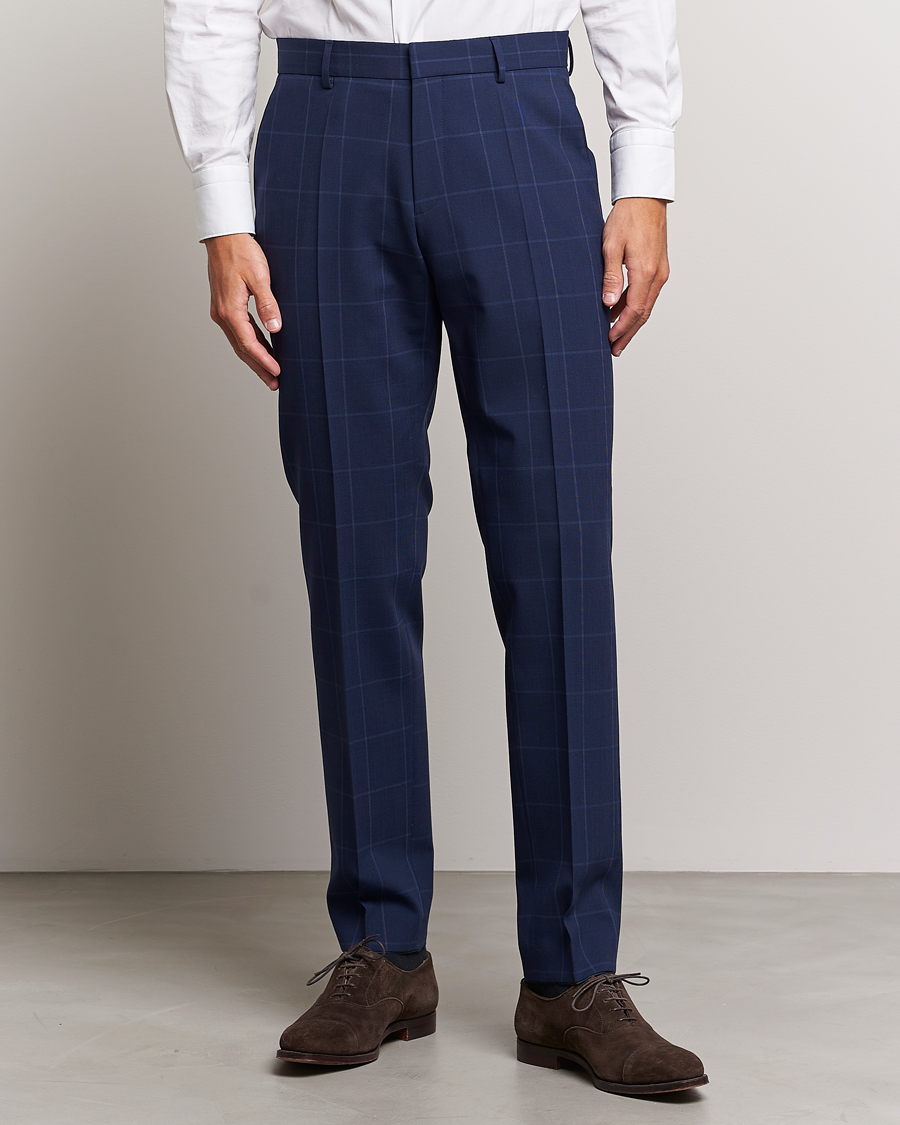 Men | Trousers | BOSS BLACK | Genius Checked Suit Trousers Dark Blue