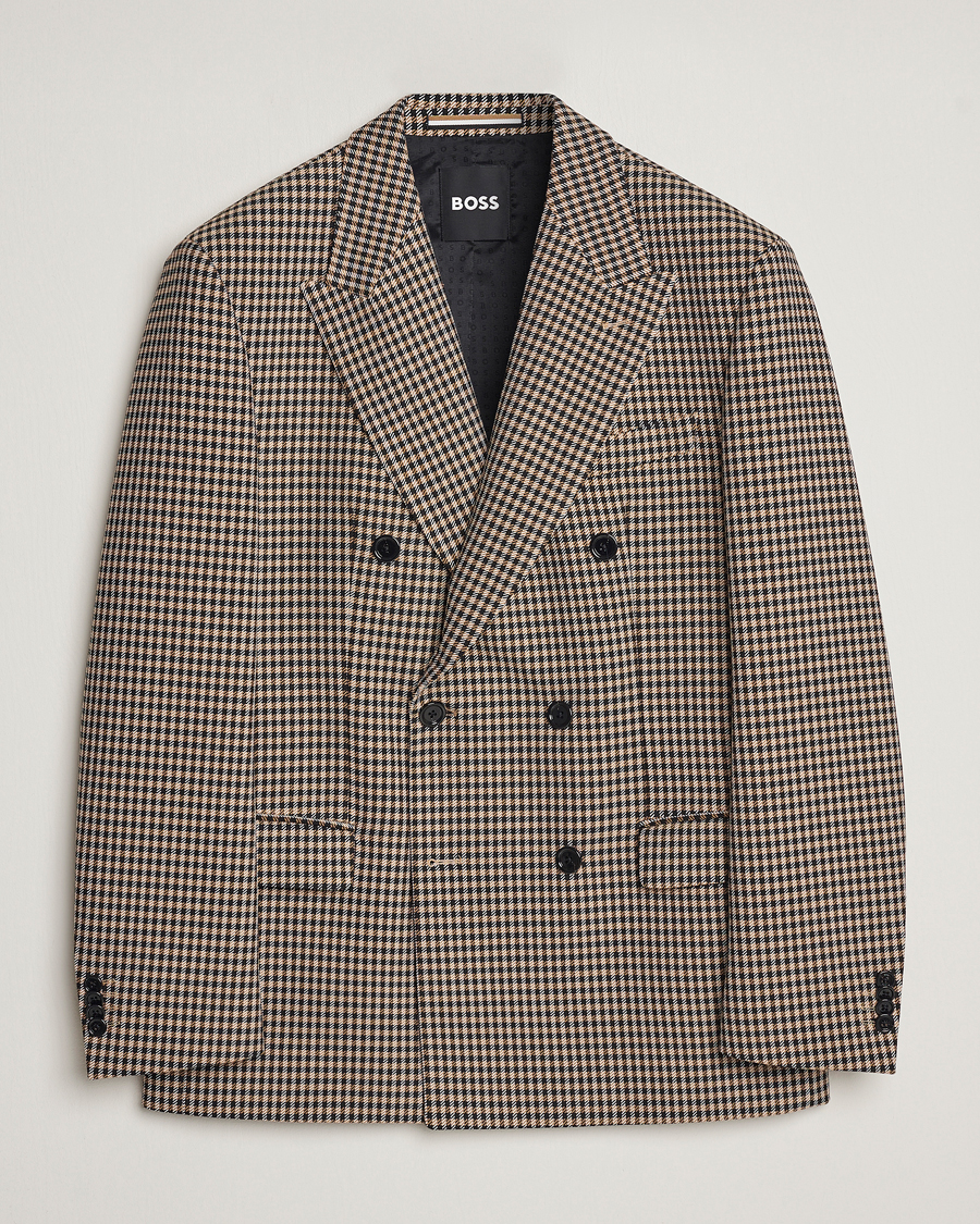 Men | Blazers | BOSS BLACK | Carper Tweed Checked Double Breasted Blazer Beige