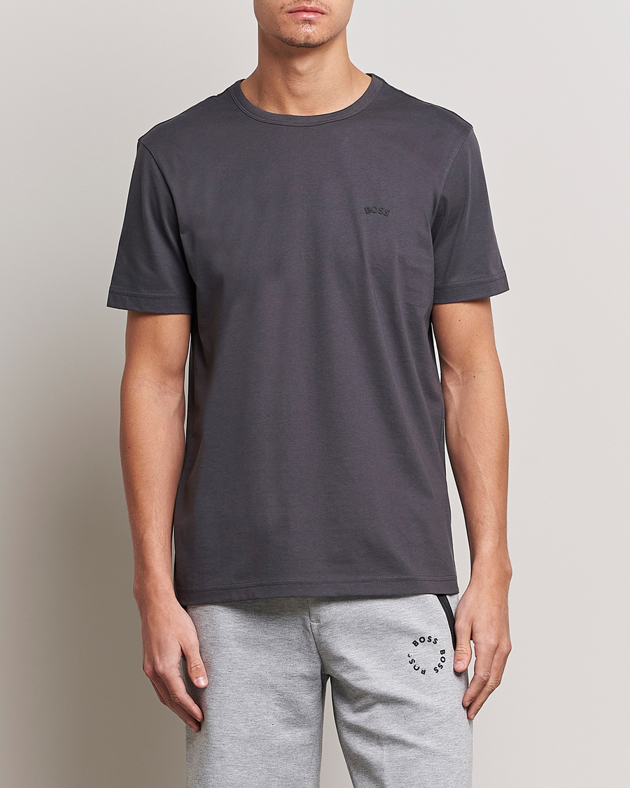 Men |  | BOSS GREEN | Curved Logo Crew Neck T-Shirt Dark Grey