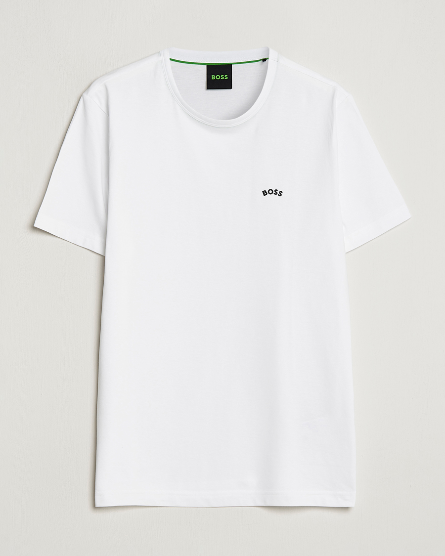 Men | T-Shirts | BOSS GREEN | Curved Logo Crew Neck T-Shirt Natural