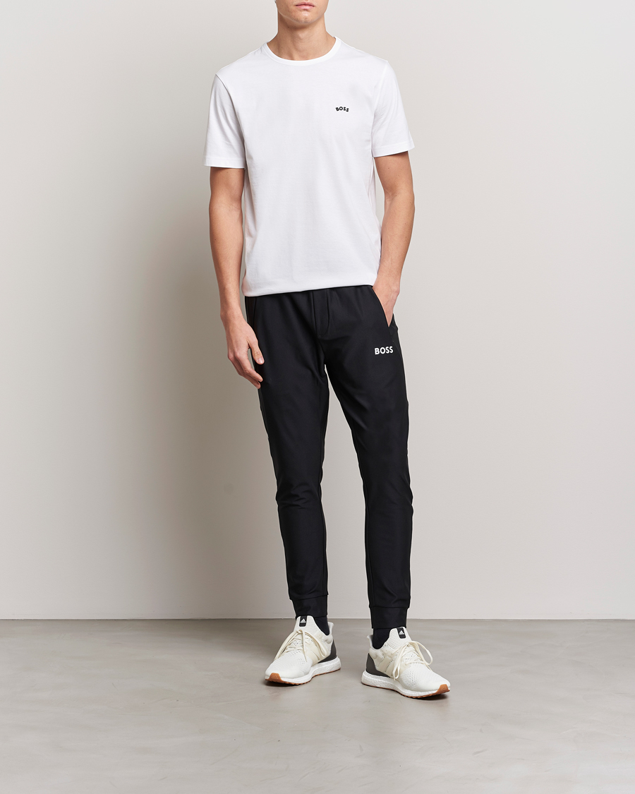 Men | T-Shirts | BOSS GREEN | Curved Logo Crew Neck T-Shirt Natural