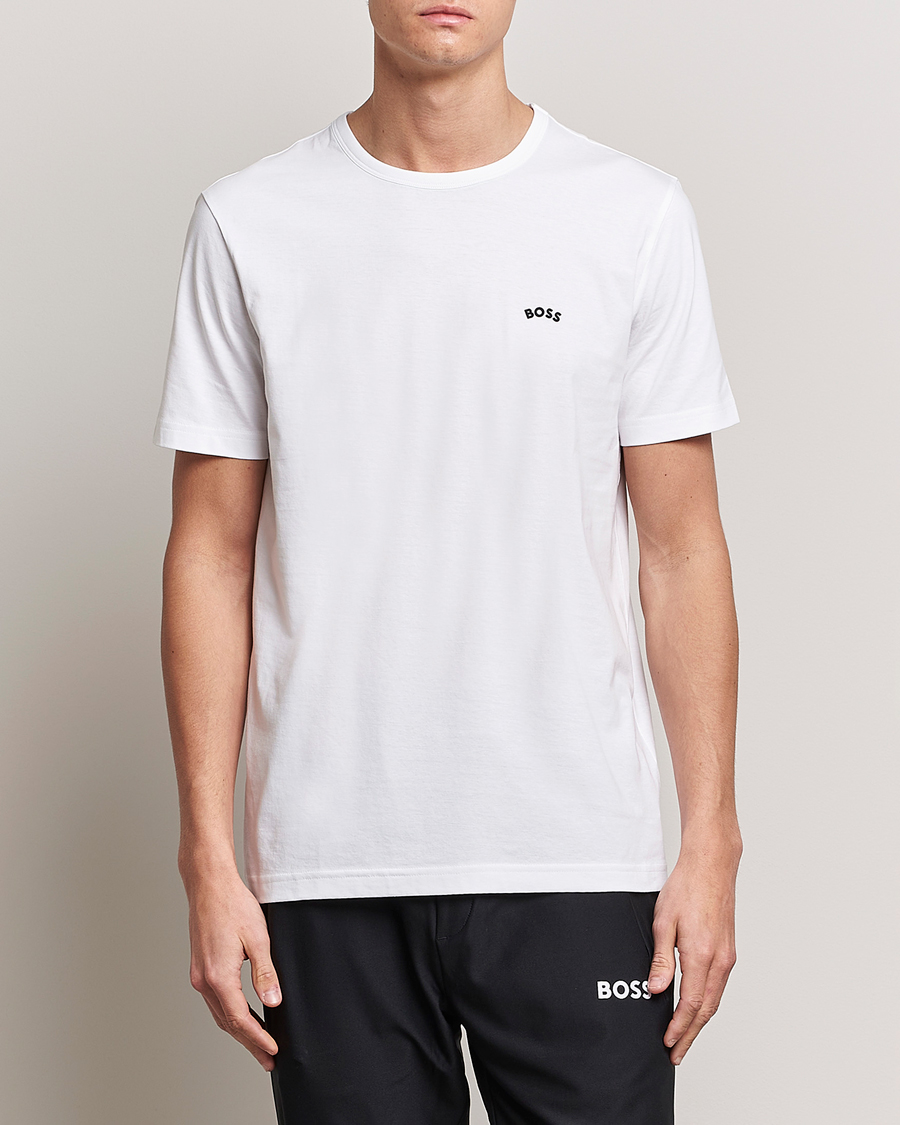 Men | White t-shirts | BOSS GREEN | Curved Logo Crew Neck T-Shirt Natural