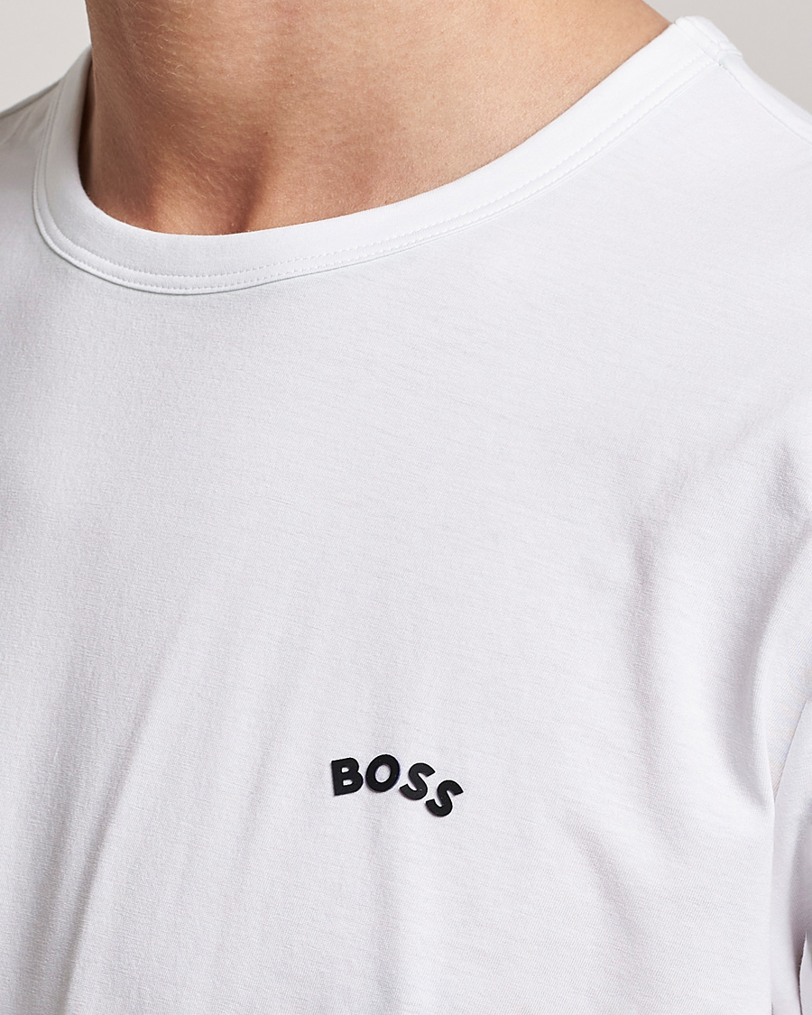Men | T-Shirts | BOSS GREEN | Curved Logo Crew Neck T-Shirt Natural