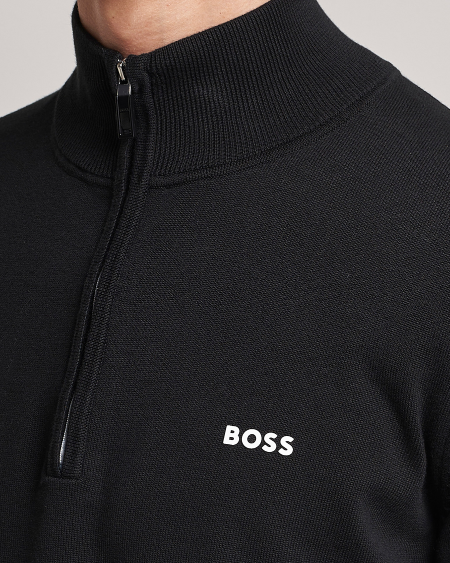Men | Sweaters & Knitwear | BOSS GREEN | Zallo Knitted Half Zip Sweater Black