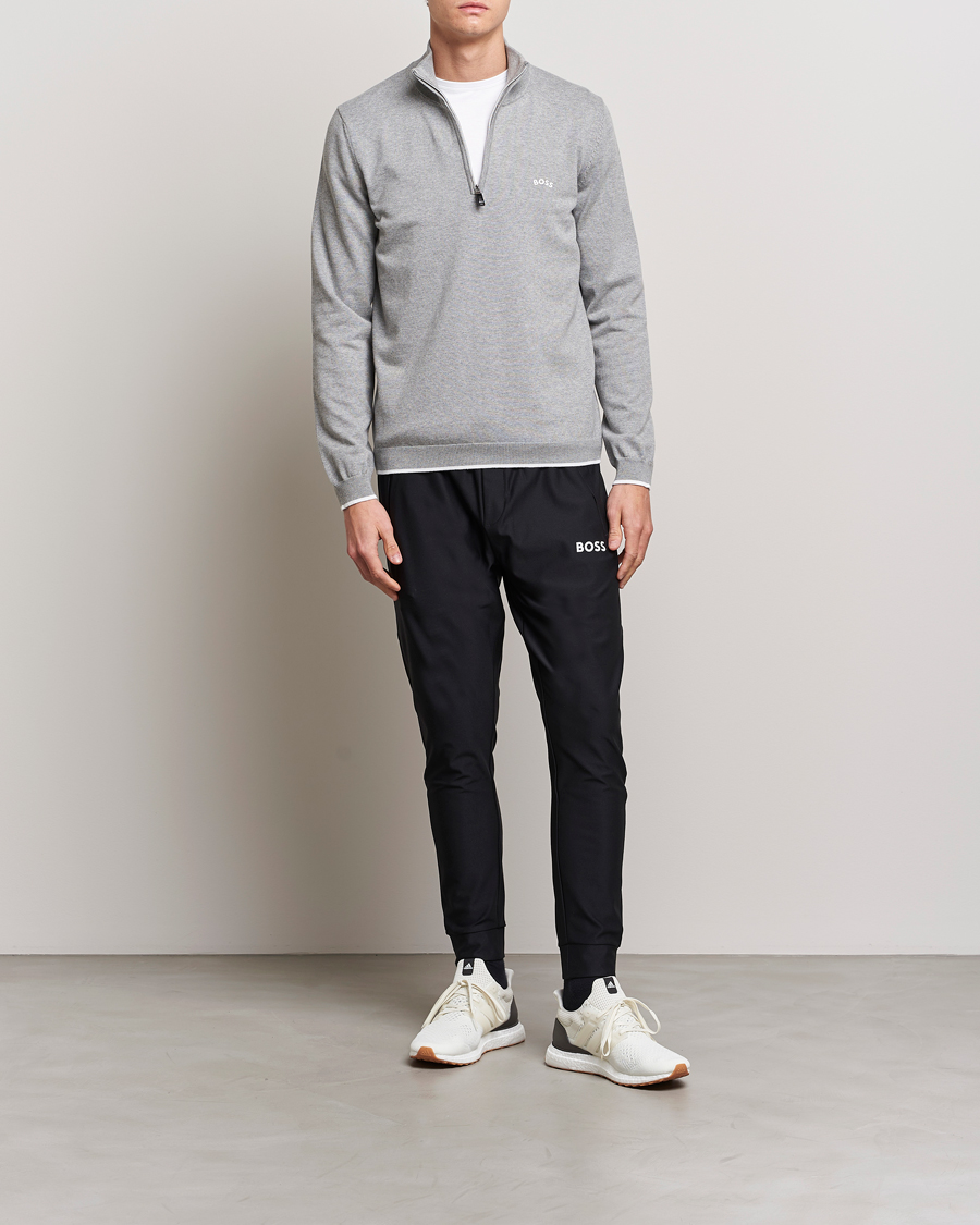 Men | Sweaters & Knitwear | BOSS GREEN | Zallo Knitted Half Zip Sweater Light Grey