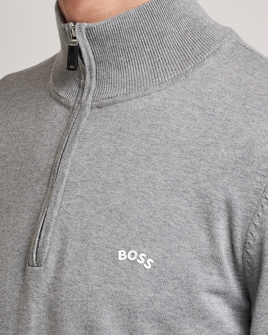 Men | Sweaters & Knitwear | BOSS GREEN | Zallo Knitted Half Zip Sweater Light Grey