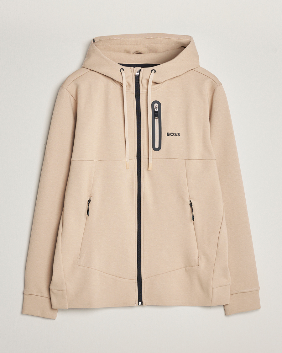 Men | Sweaters & Knitwear | BOSS GREEN | Sariq Full Zip Hooded Sweater Medium Beige
