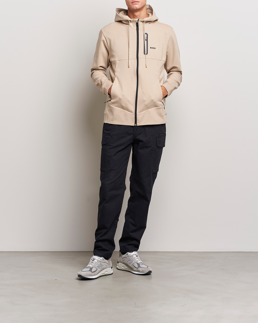 Men | Sweaters & Knitwear | BOSS GREEN | Sariq Full Zip Hooded Sweater Medium Beige