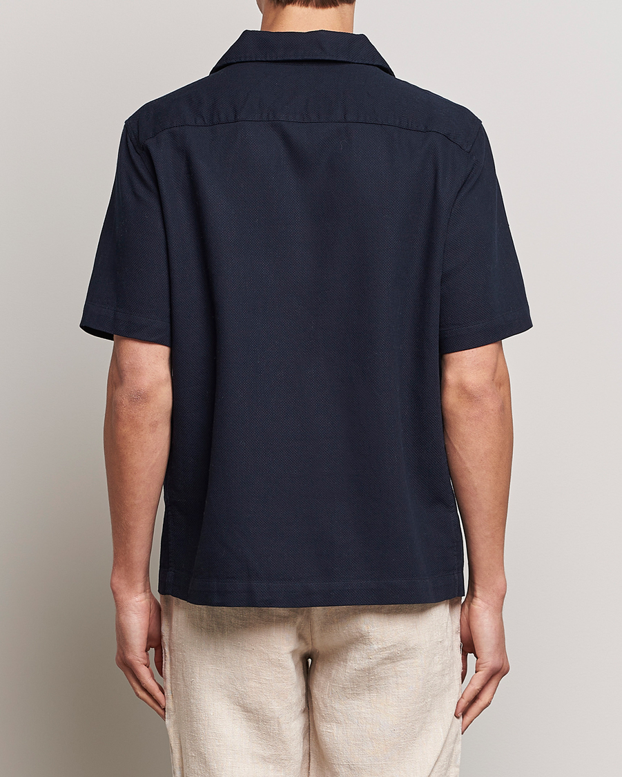 Men | Shirts | Fred Perry | Woven Pique Short Sleeve Linen Shirt Navy