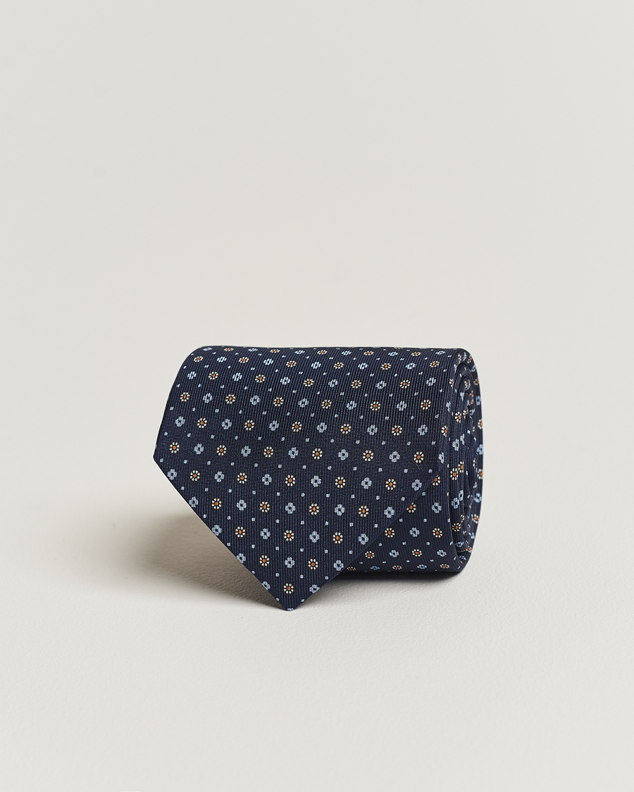 Men | E. Marinella 3-Fold Printed Silk Tie Navy | E. Marinella | 3-Fold Printed Silk Tie Navy