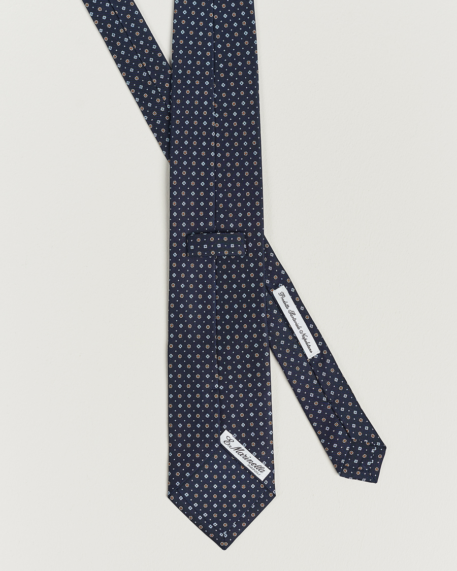 Men | E. Marinella 3-Fold Printed Silk Tie Navy | E. Marinella | 3-Fold Printed Silk Tie Navy