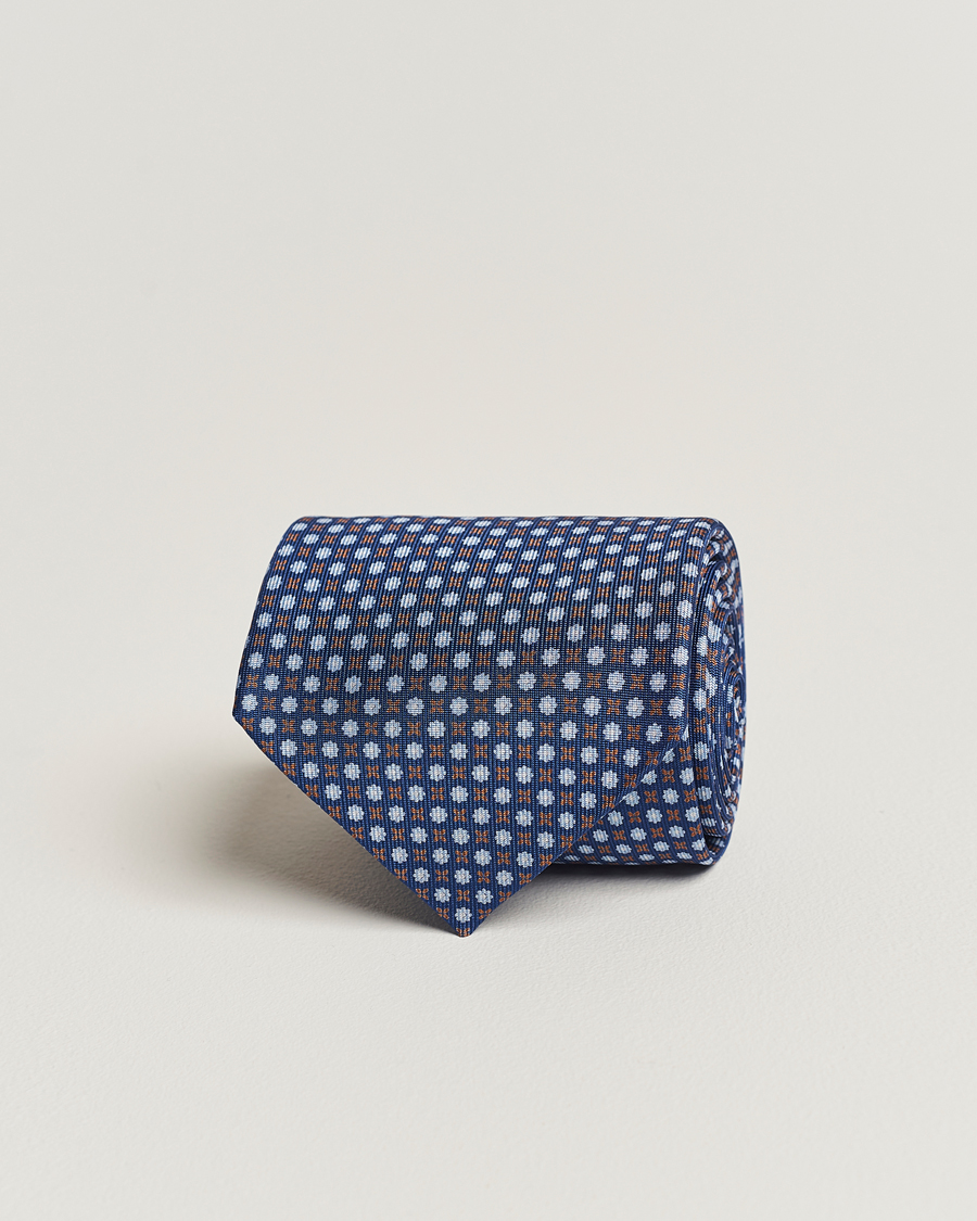 Men | E. Marinella 3-Fold Printed Silk Tie Dark Blue | E. Marinella | 3-Fold Printed Silk Tie Dark Blue