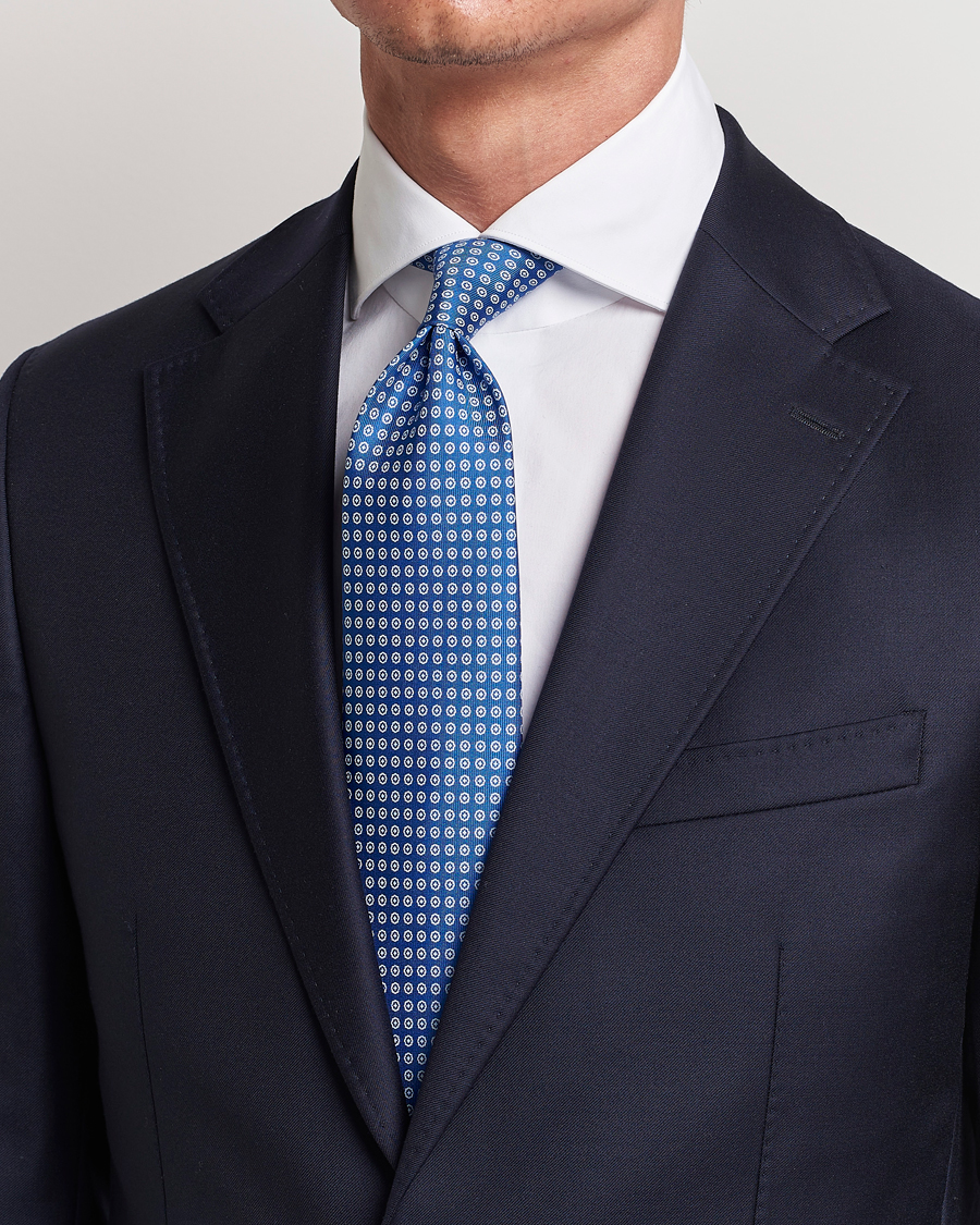 Men | Dark Suit | E. Marinella | 3-Fold Printed Silk Tie Bluette
