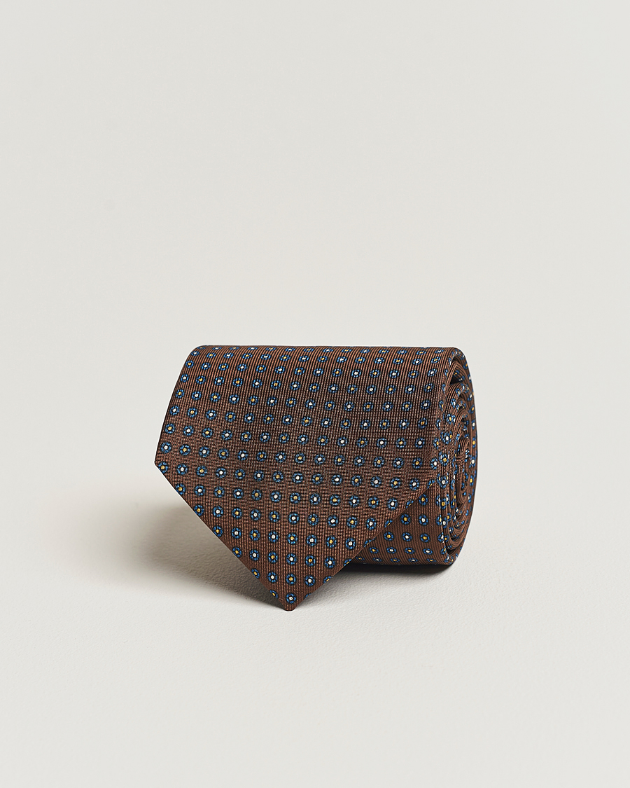 Men |  | E. Marinella | 3-Fold Printed Silk Tie Dark Brown