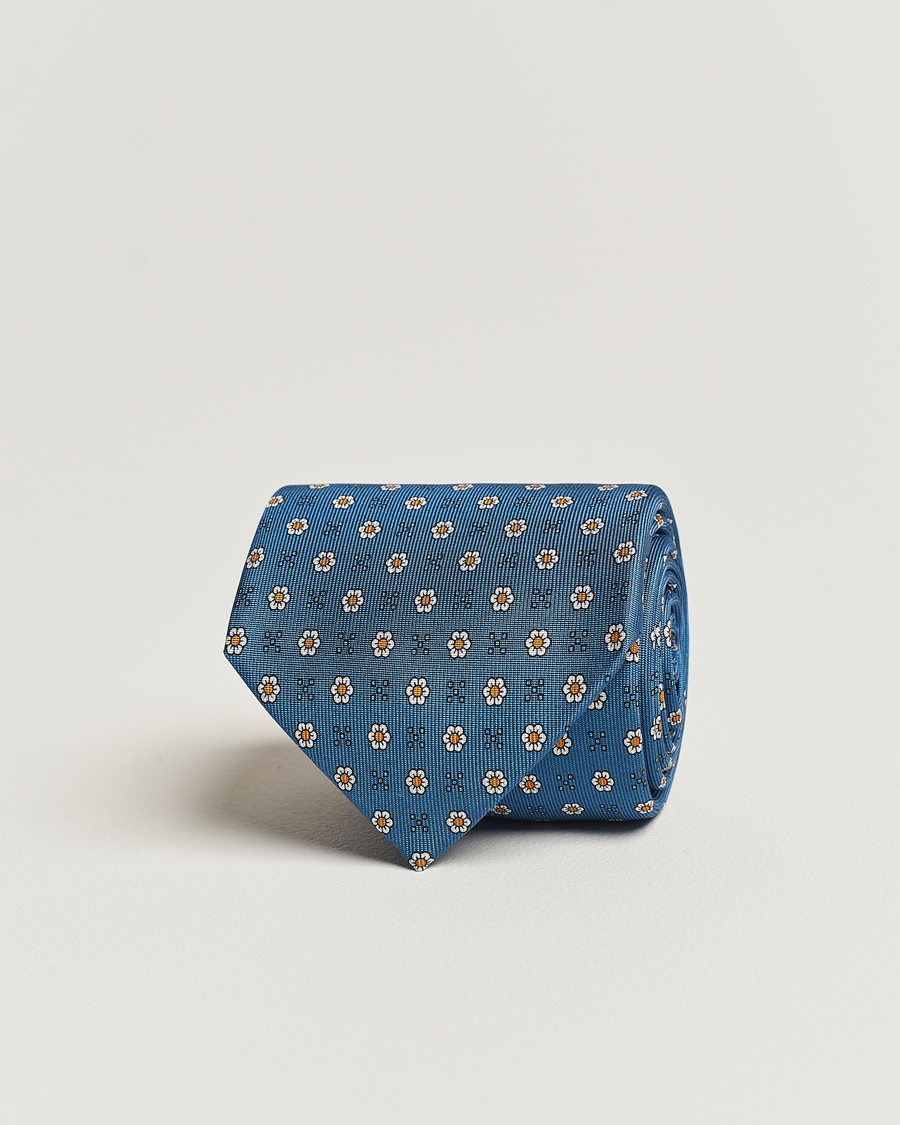 Men | Dark Suit | E. Marinella | 3-Fold Printed Silk Tie Blue