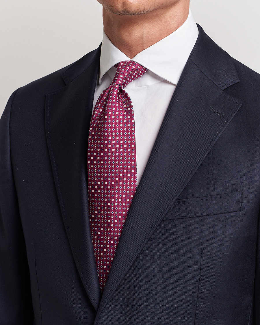 Men | E. Marinella 3-Fold Printed Silk Tie Dark Pink | E. Marinella | 3-Fold Printed Silk Tie Dark Pink
