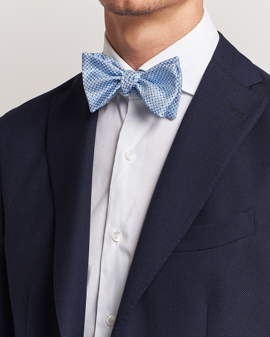 Men | Bow Ties | E. Marinella | Printed Silk Bow Tie Light Blue