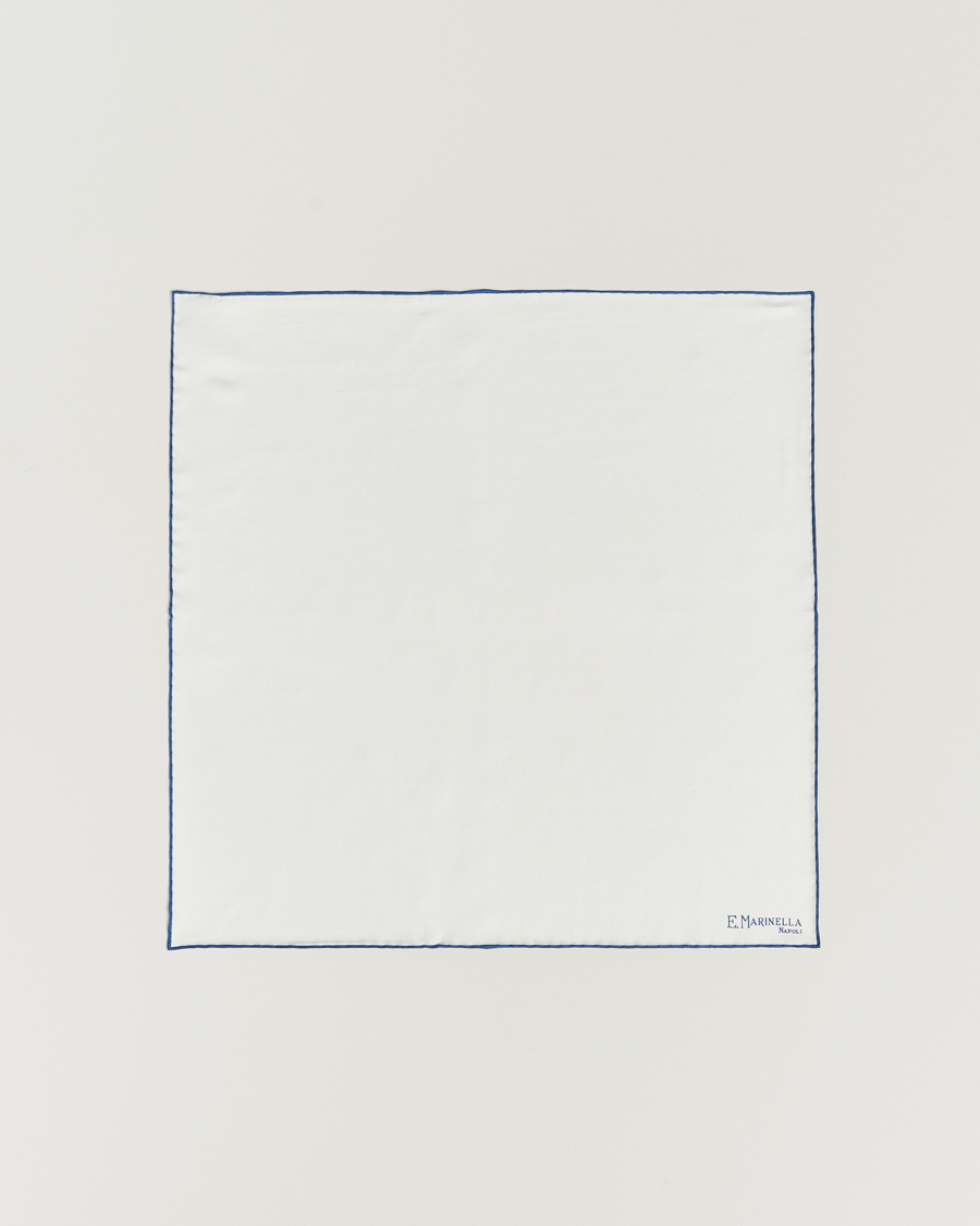Men | E. Marinella | E. Marinella | Silk Pocket Square White/Blue