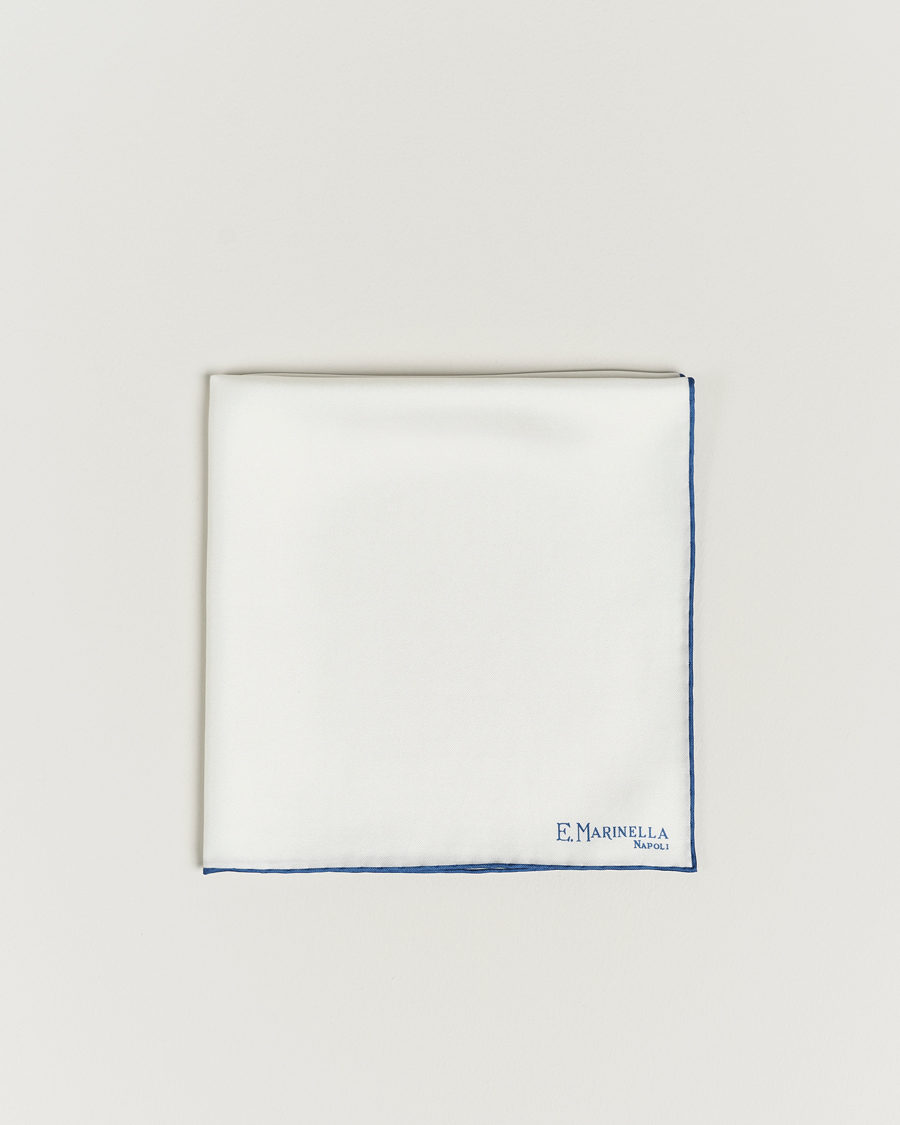 Men | E. Marinella Silk Pocket Square White/Blue | E. Marinella | Silk Pocket Square White/Blue