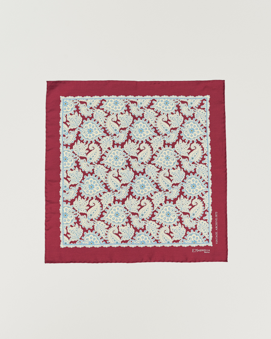 Men | E. Marinella Paisley Silk Pocket Square Burgundy | E. Marinella | Paisley Silk Pocket Square Burgundy