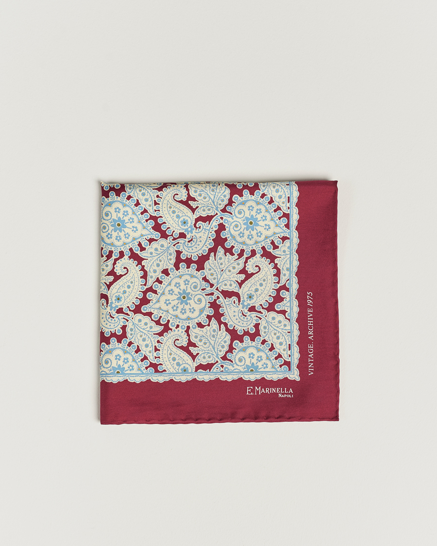 Men | Pocket Squares | E. Marinella | Paisley Silk Pocket Square Burgundy